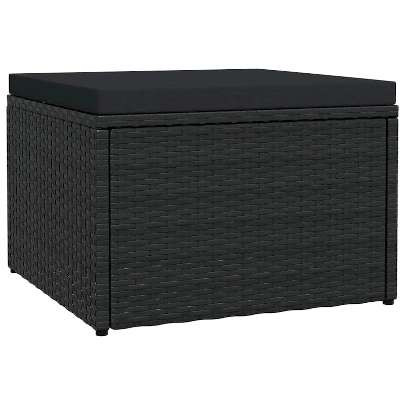 Repose-pieds d'extérieur en rotin PE gris/noir avec coussin crème, 1 personne