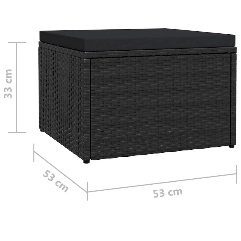 Repose-pieds d'extérieur en rotin PE gris/noir avec coussin crème, 1 personne