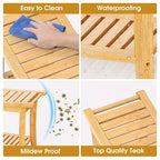 Banc de douche en bambou avec étagères de rangement, capacité de 150 kg, imperméable