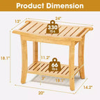 Banc de douche en bambou avec étagères de rangement, capacité de 150 kg, imperméable
