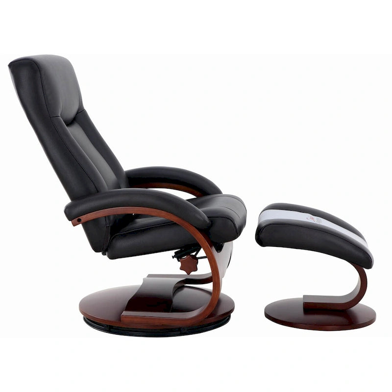Fauteuil inclinable et ottoman 1 place en cuir pleine fleur noir avec surmatelas