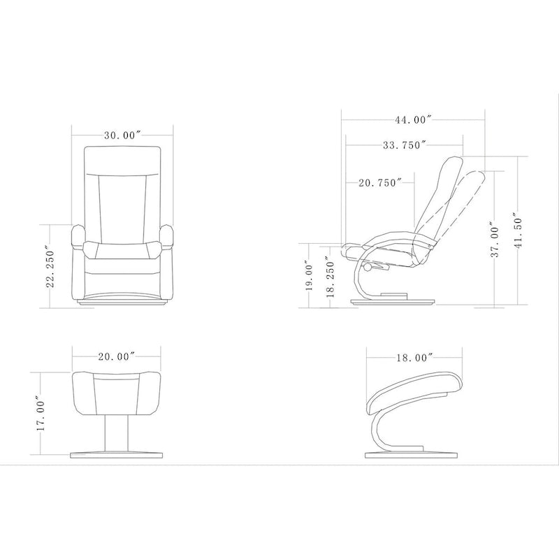 Fauteuil inclinable et ottoman 1 place en cuir pleine fleur noir avec surmatelas