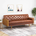 Christopher Knight Home Jalon Canapé trois places capitonné en similicuir avec coussins cylindriques, marron cognac/noyer foncé