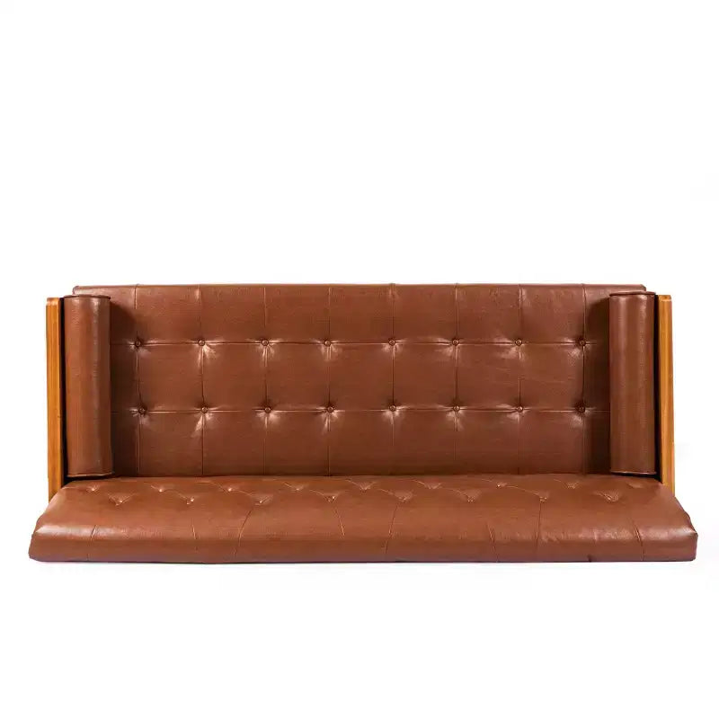 Christopher Knight Home Jalon Canapé trois places capitonné en similicuir avec coussins cylindriques, marron cognac/noyer foncé