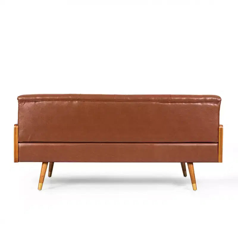 Christopher Knight Home Jalon Canapé trois places capitonné en similicuir avec coussins cylindriques, marron cognac/noyer foncé