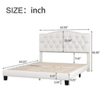 Lit plateforme rembourré beige, tête de lit incurvée en selle, capitonné en losange, Queen/King
