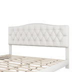Lit plateforme rembourré beige, tête de lit incurvée en selle, capitonné en losange, Queen/King