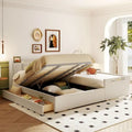 Lit Plateforme En Similicuir Beige/Gris Avec Rangement, Mère et Enfant, 2 Personnes