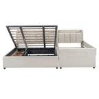 Lit Plateforme En Similicuir Beige/Gris Avec Rangement, Mère et Enfant, 2 Personnes