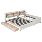 Lit Plateforme En Similicuir Beige/Gris Avec Rangement, Mère et Enfant, 2 Personnes