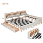 Lit Plateforme En Similicuir Beige/Gris Avec Rangement, Mère et Enfant, 2 Personnes