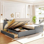 Lit Plateforme En Similicuir Beige/Gris Avec Rangement, Mère et Enfant, 2 Personnes