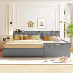 Lit Plateforme En Similicuir Beige/Gris Avec Rangement, Mère et Enfant, 2 Personnes