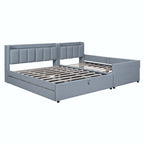 Lit Plateforme En Similicuir Beige/Gris Avec Rangement, Mère et Enfant, 2 Personnes