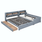 Lit Plateforme En Similicuir Beige/Gris Avec Rangement, Mère et Enfant, 2 Personnes