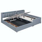 Lit Plateforme En Similicuir Beige/Gris Avec Rangement, Mère et Enfant, 2 Personnes