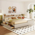 Lit Plateforme En Similicuir Beige/Gris Avec Rangement, Mère et Enfant, 2 Personnes