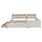 Lit Plateforme En Similicuir Beige/Gris Avec Rangement, Mère et Enfant, 2 Personnes