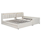 Lit Plateforme En Similicuir Beige/Gris Avec Rangement, Mère et Enfant, 2 Personnes