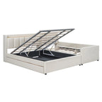 Lit Plateforme En Similicuir Beige/Gris Avec Rangement, Mère et Enfant, 2 Personnes