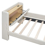 Lit Plateforme En Similicuir Beige/Gris Avec Rangement, Mère et Enfant, 2 Personnes