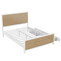 Lit plate-forme en métal blanc et doré avec 2 tiroirs, Queen, 2 couchages