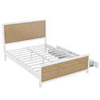 Lit plate-forme en métal blanc et doré avec 2 tiroirs, Queen, 2 couchages