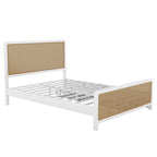 Lit plate-forme en métal blanc et doré avec 2 tiroirs, Queen, 2 couchages