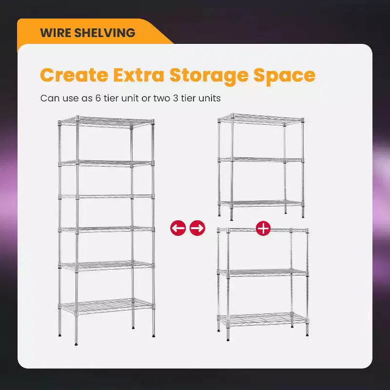 Étagère métallique à 6 niveaux FDW, modulable, robuste, rayonnage de rangement, étagères de garage