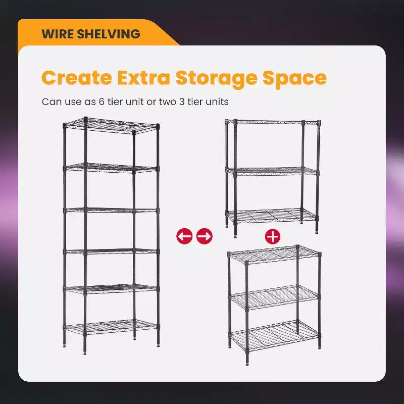 Étagère métallique à 6 niveaux FDW, modulable, robuste, rayonnage de rangement, étagères de garage