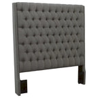 Tête de lit capitonnée en tissu gris – avec boutons touffetés, King / Queen