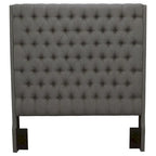 Tête de lit capitonnée en tissu gris – avec boutons touffetés, King / Queen