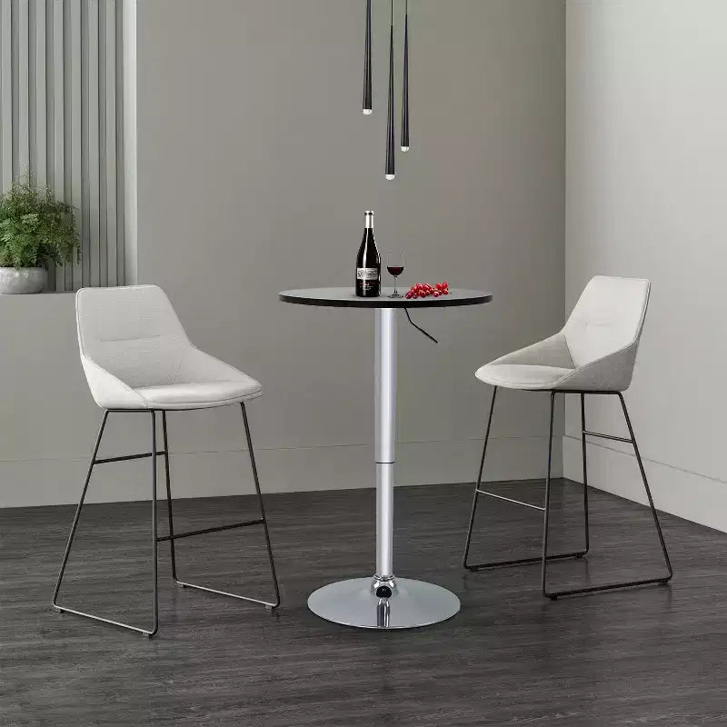Table de bar FDW avec base chromée élégante et plateau noir, parfaite pour la salle à manger et la cuisine, Noir