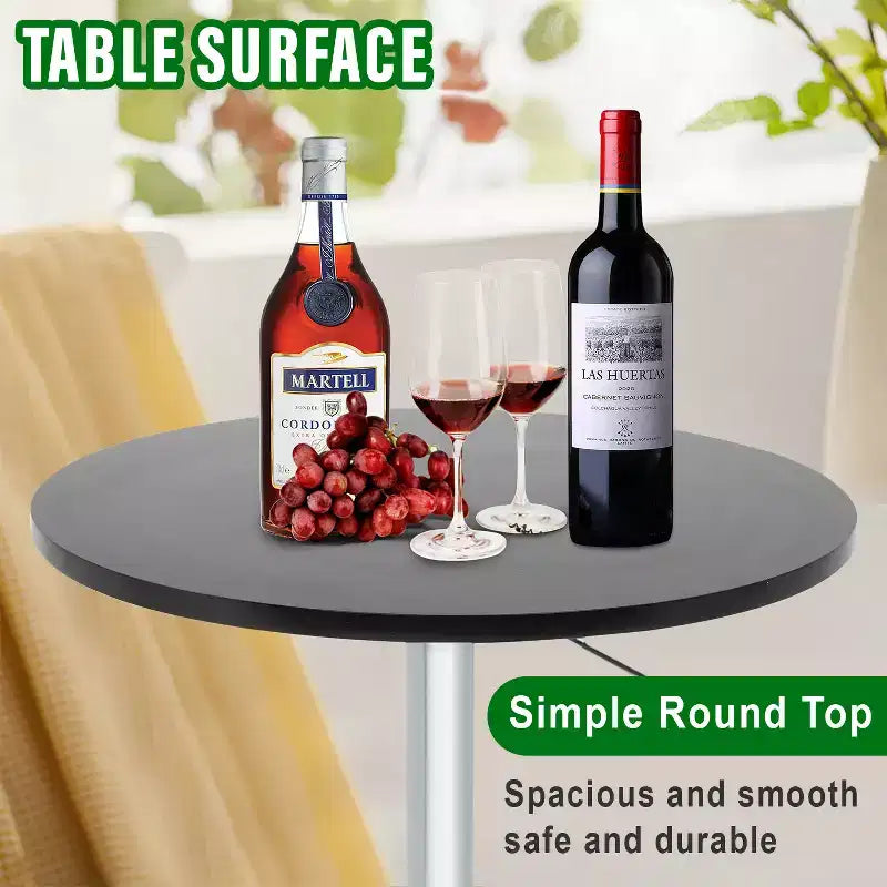 Table de bar FDW avec base chromée élégante et plateau noir, parfaite pour la salle à manger et la cuisine, Noir