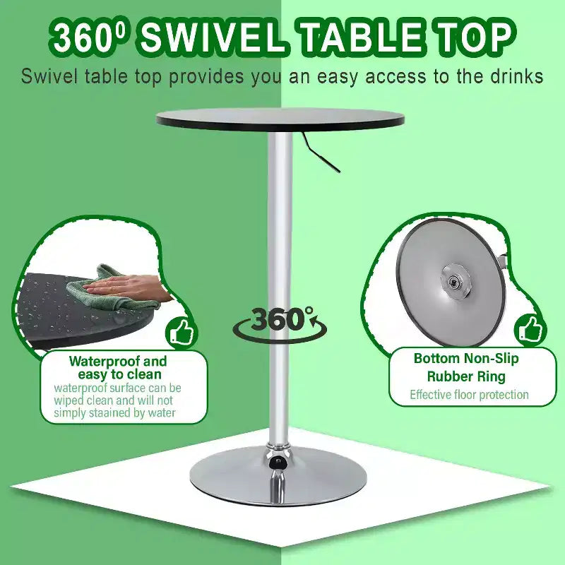 Table de bar FDW avec base chromée élégante et plateau noir, parfaite pour la salle à manger et la cuisine, Noir