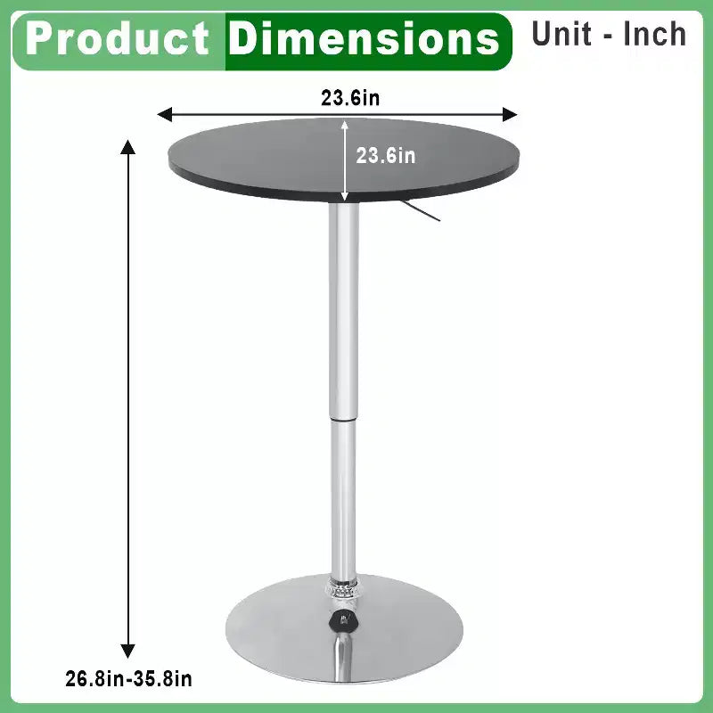 Table de bar FDW avec base chromée élégante et plateau noir, parfaite pour la salle à manger et la cuisine, Noir