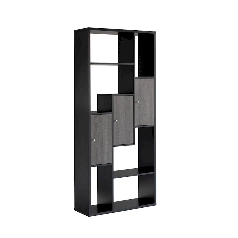 Vitrine Noire et Grise – 7 étagères, 3 portes, 175 cm de hauteur