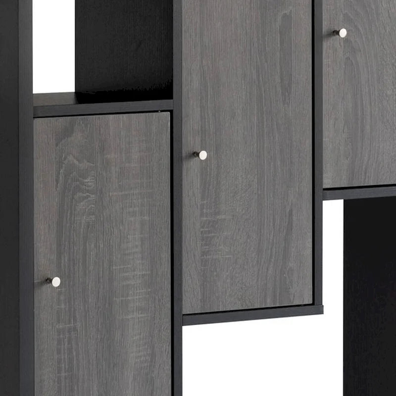 Vitrine Noire et Grise – 7 étagères, 3 portes, 175 cm de hauteur
