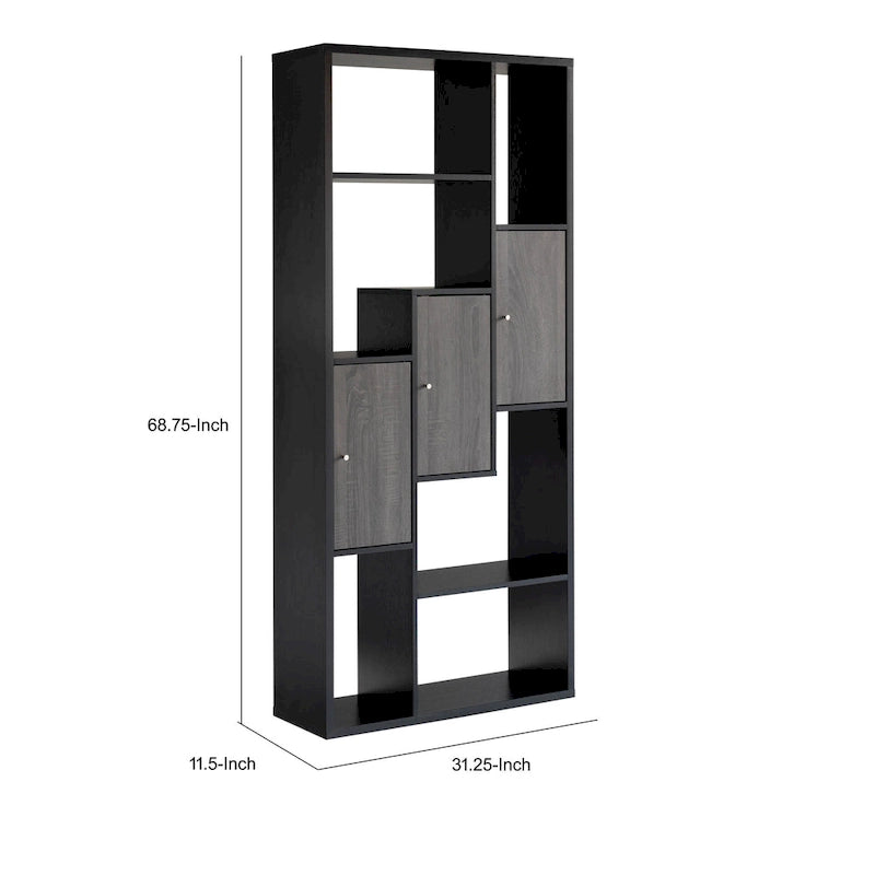 Vitrine Noire et Grise – 7 étagères, 3 portes, 175 cm de hauteur