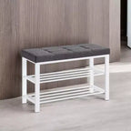 Banc à chaussures, Banc de rangement, Banc d'entrée avec coussin, Étagère à chaussures avec siège, Organisateur de rangement avec siège rembourré en mousse, Lin et cadre en métal