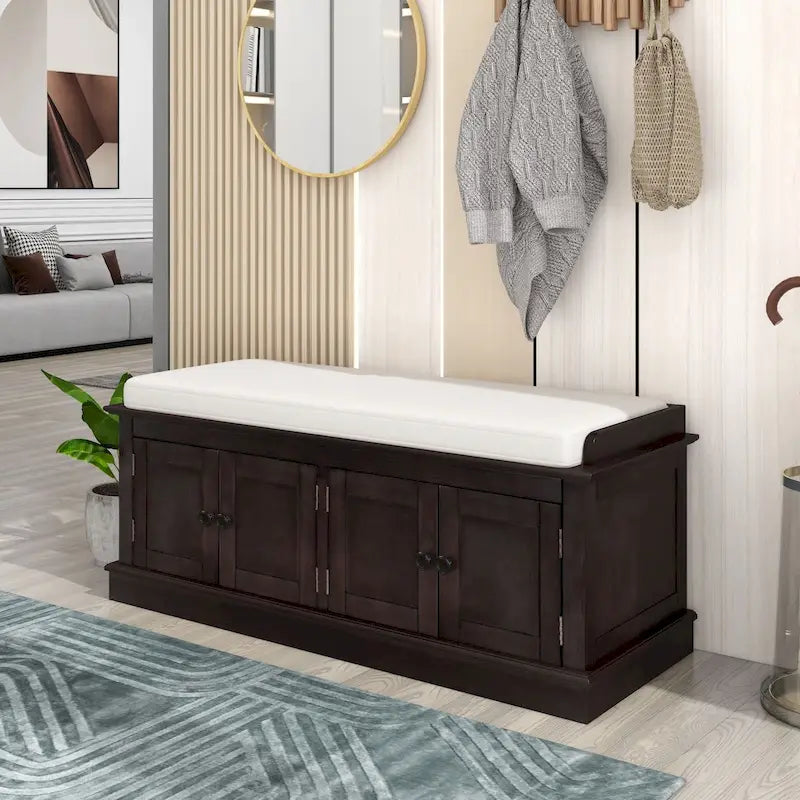 Banc de rangement 4 portes avec coussin, 1 personne, Blanc / Gris / Espresso / Bleu marine