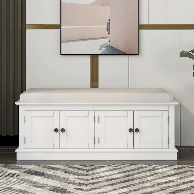 Banc de rangement 4 portes avec coussin, 1 personne, Blanc / Gris / Espresso / Bleu marine
