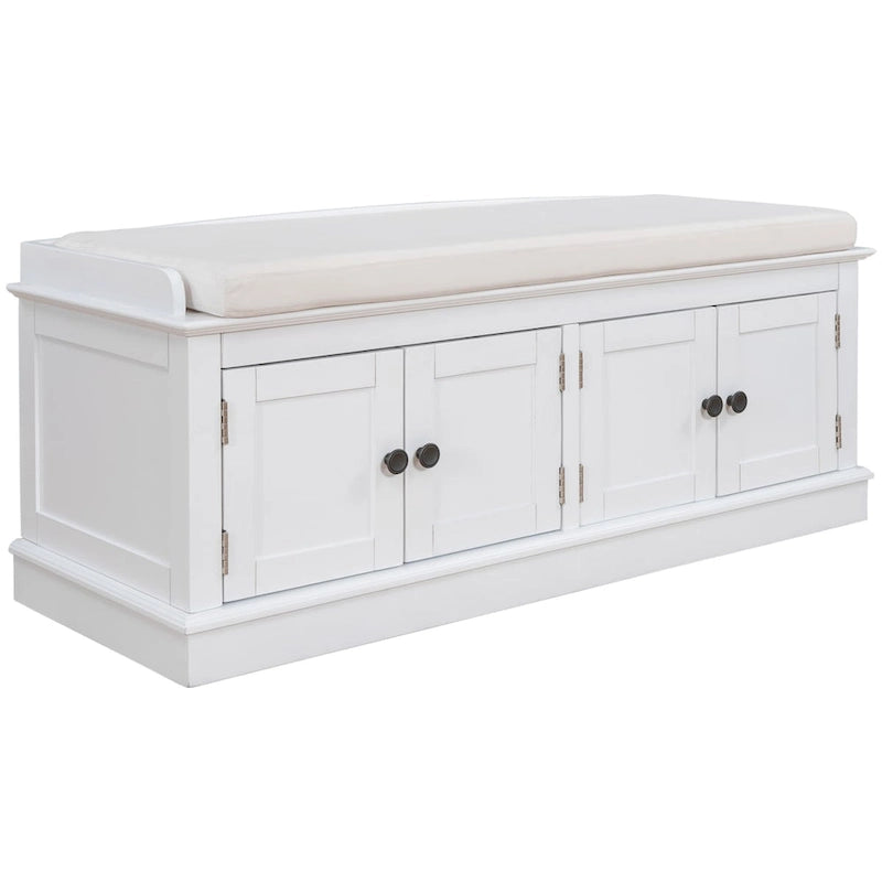 Banc de rangement 4 portes avec coussin, 1 personne, Blanc / Gris / Espresso / Bleu marine