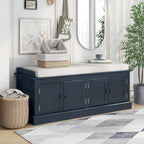 Banc de rangement 4 portes avec coussin, 1 personne, Blanc / Gris / Espresso / Bleu marine