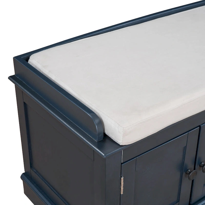 Banc de rangement 4 portes avec coussin, 1 personne, Blanc / Gris / Espresso / Bleu marine