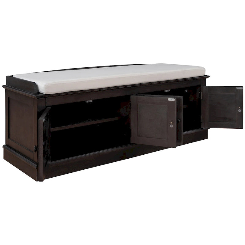 Banc de rangement 4 portes avec coussin, 1 personne, Blanc / Gris / Espresso / Bleu marine