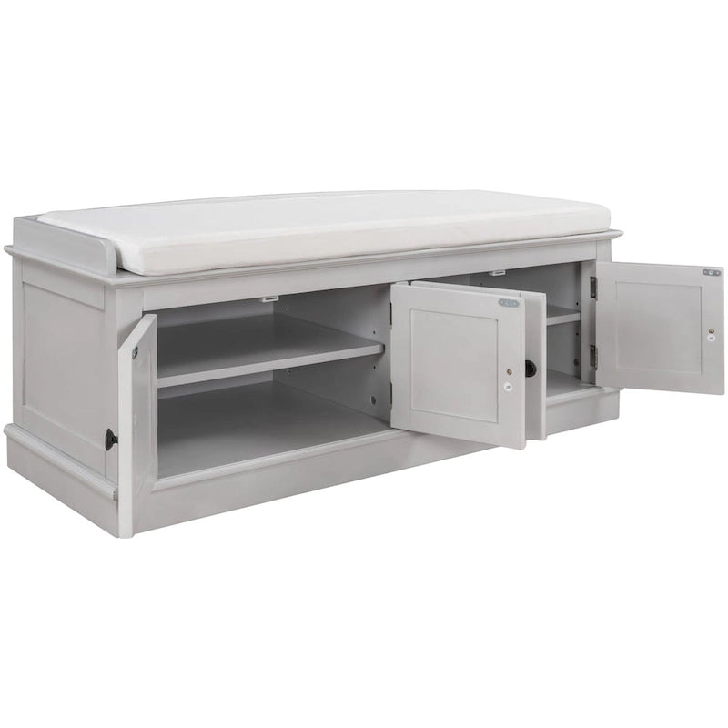 Banc de rangement 4 portes avec coussin, 1 personne, Blanc / Gris / Espresso / Bleu marine