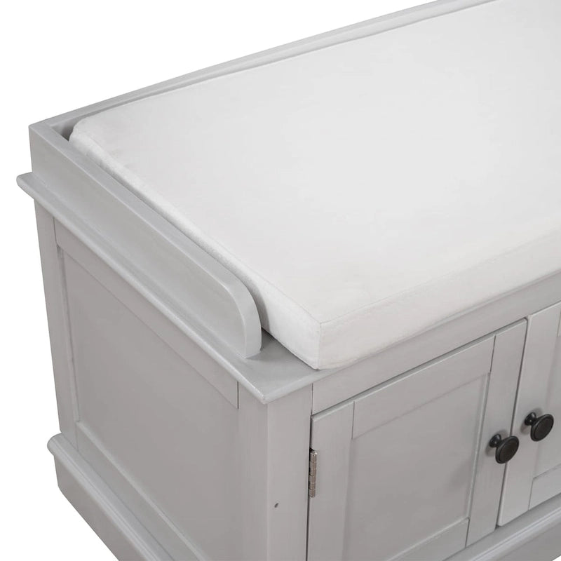 Banc de rangement 4 portes avec coussin, 1 personne, Blanc / Gris / Espresso / Bleu marine