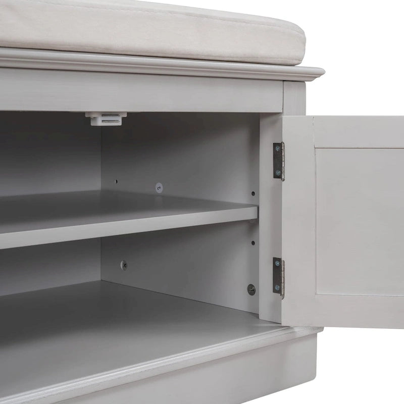 Banc de rangement 4 portes avec coussin, 1 personne, Blanc / Gris / Espresso / Bleu marine