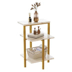 Table d'appoint à 3 niveaux, plateau en imitation marbre et pieds en métal, carrée/ronde, blanc/marron